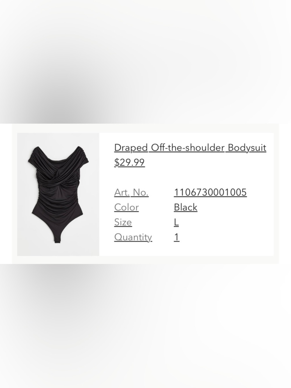 H&M Draped Off-the-Shoulder Black Bodysuit